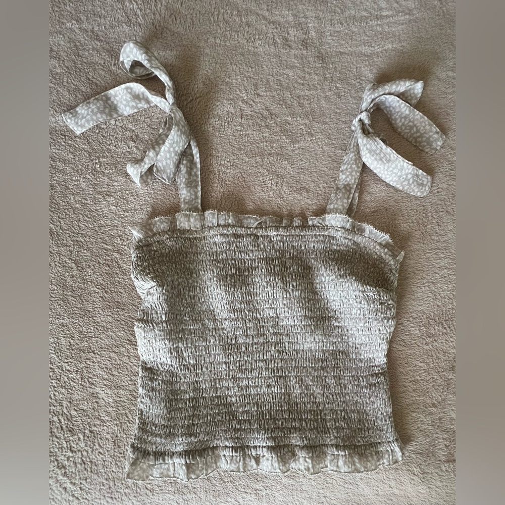 Abercrombie & Fitch Light Gray Smocked Tie-Strap Top